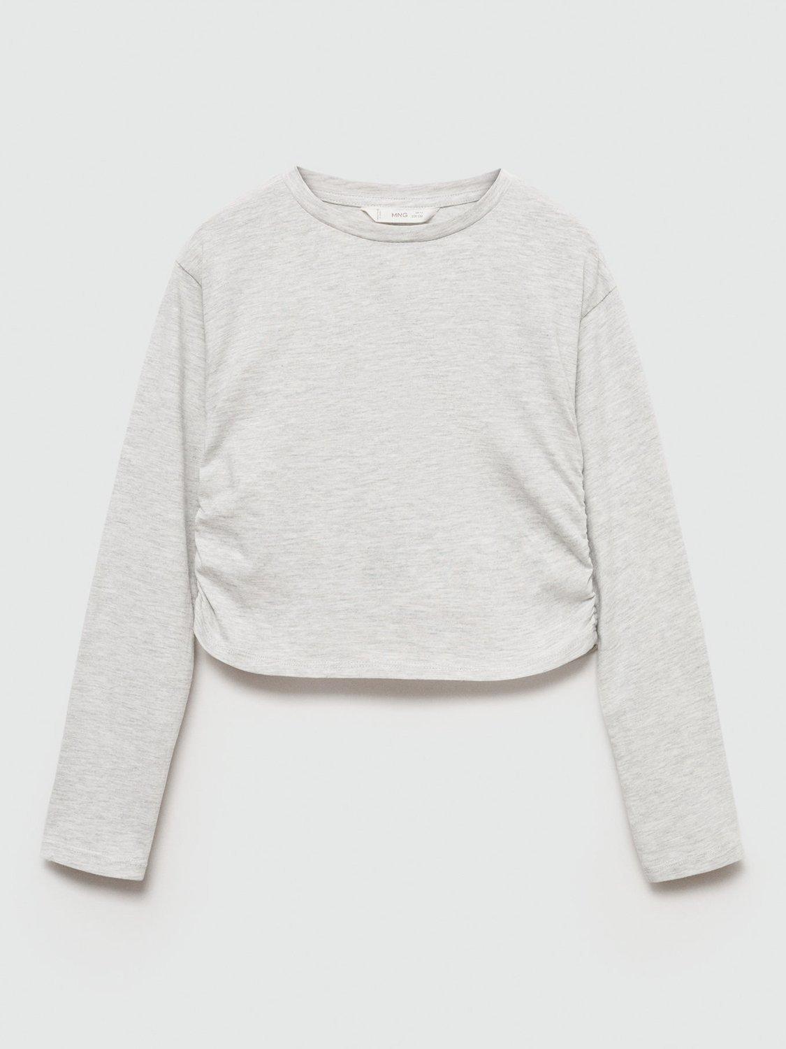 Mango KIds' Montil Ruched Long Sleeve Top, Light Pastel Grey
