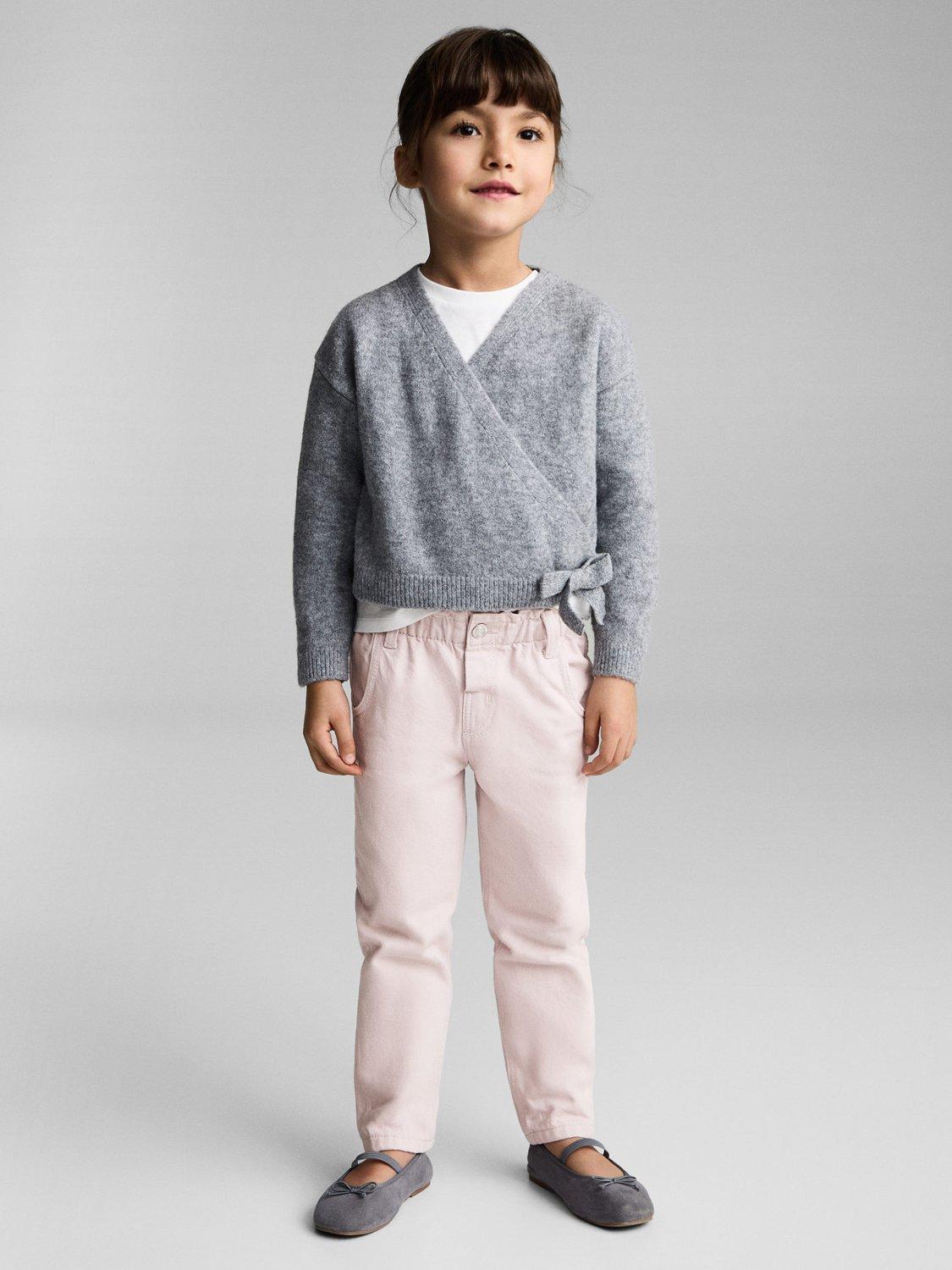 Product image 1 of 5, which shows Mango Kids' Elasticated Waist Paperbag Jeans, Pink, 12-18 months