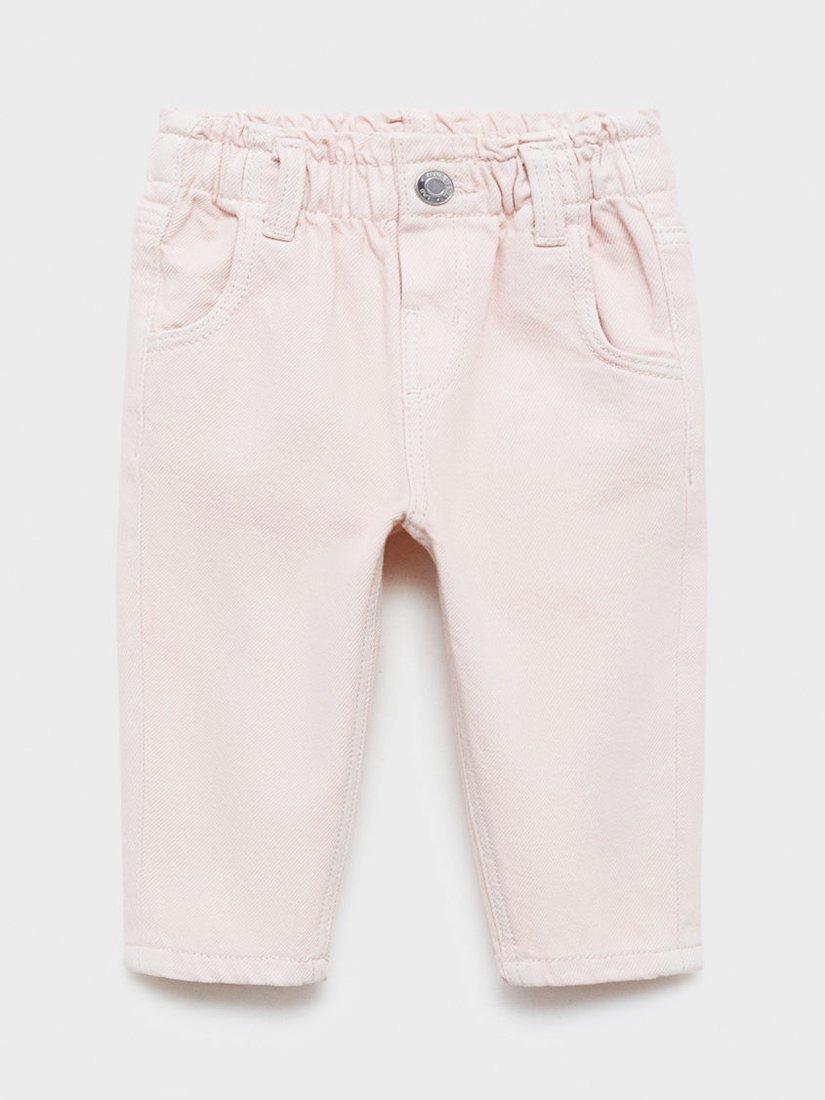 Product image 2 of 5, which shows Mango Kids' Elasticated Waist Paperbag Jeans, Pink, 12-18 months