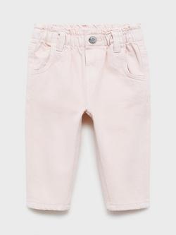 Mango Kids' Elasticated Waist Paperbag Jeans, Pink - view 2, Pink