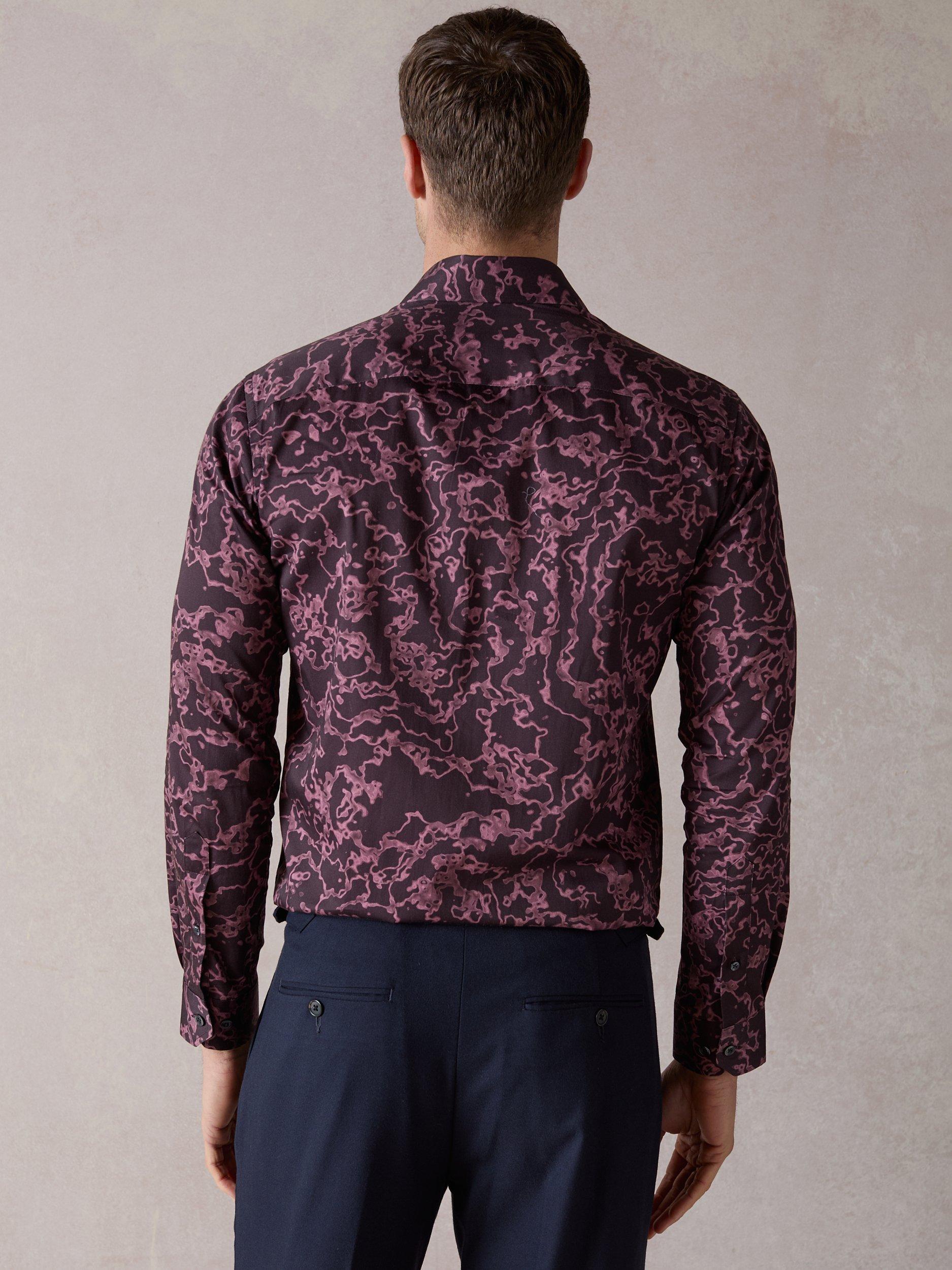 Product image 2 of 6, which shows Blake Mill Cutaway Collar Delta Print Regular Fit Shirt, Burgundy, S