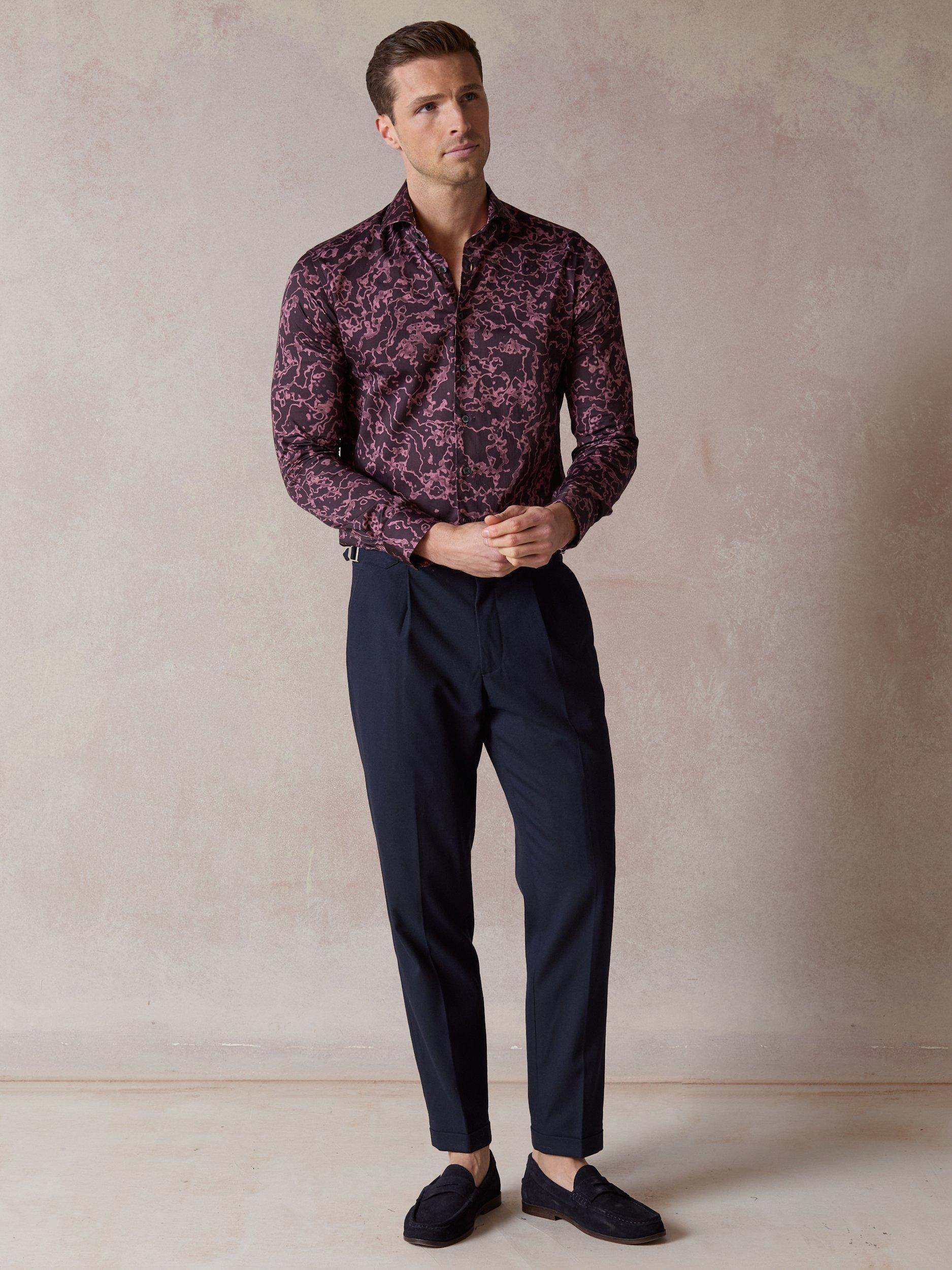 Product image 3 of 6, which shows Blake Mill Cutaway Collar Delta Print Regular Fit Shirt, Burgundy, S