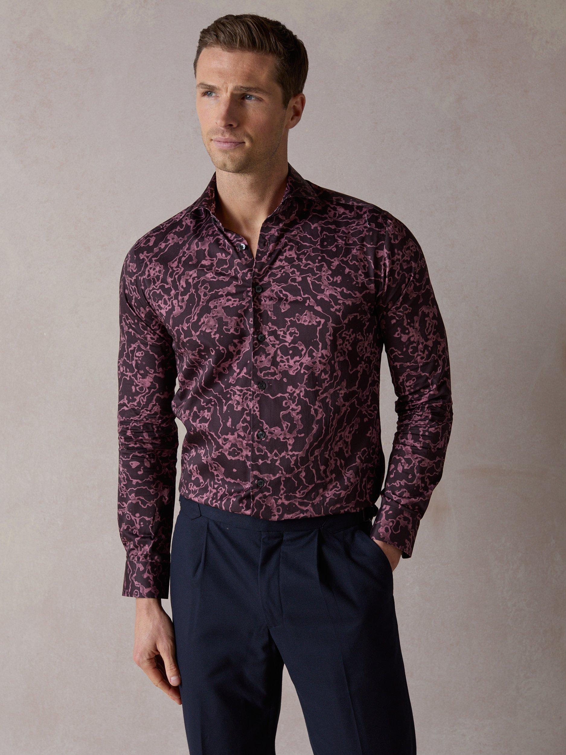 Product image 4 of 6, which shows Blake Mill Cutaway Collar Delta Print Regular Fit Shirt, Burgundy, S