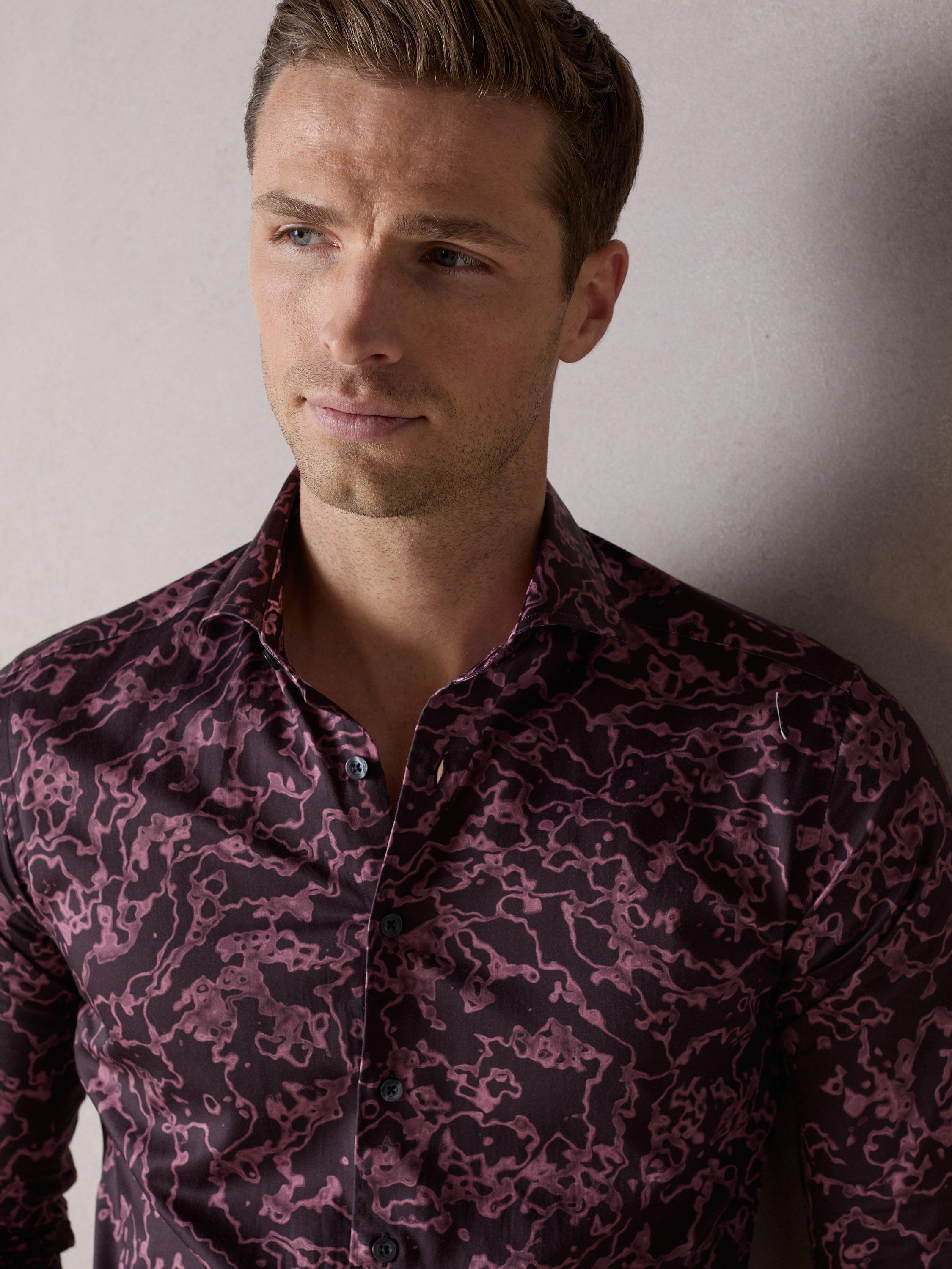 Product image 6 of 6, which shows Blake Mill Cutaway Collar Delta Print Regular Fit Shirt, Burgundy, S