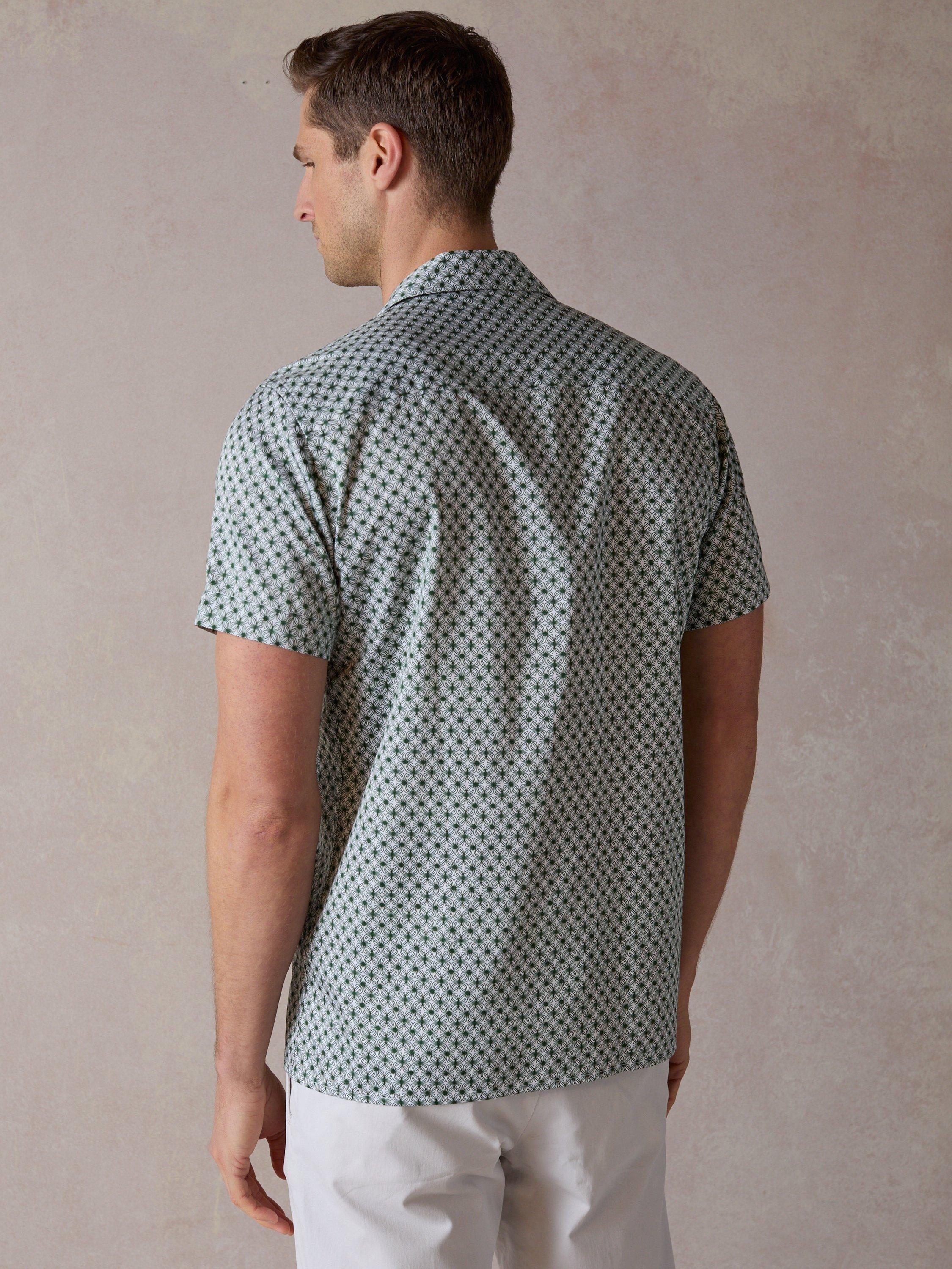 Product image 2 of 7, which shows Blake Mill Wavy Geo Open Collar Short Sleeve Shirt, Green, S