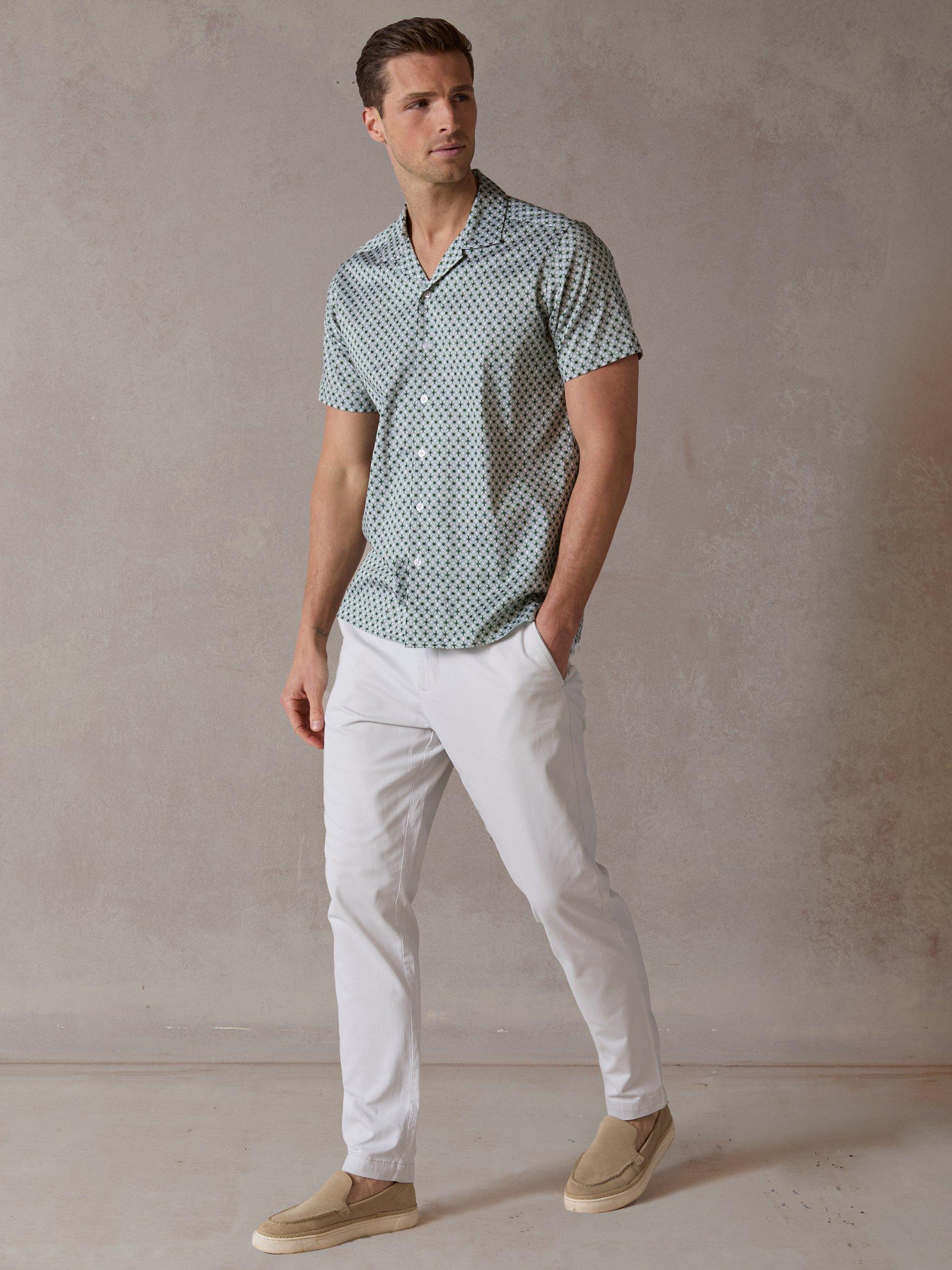 Product image 3 of 7, which shows Blake Mill Wavy Geo Open Collar Short Sleeve Shirt, Green, S