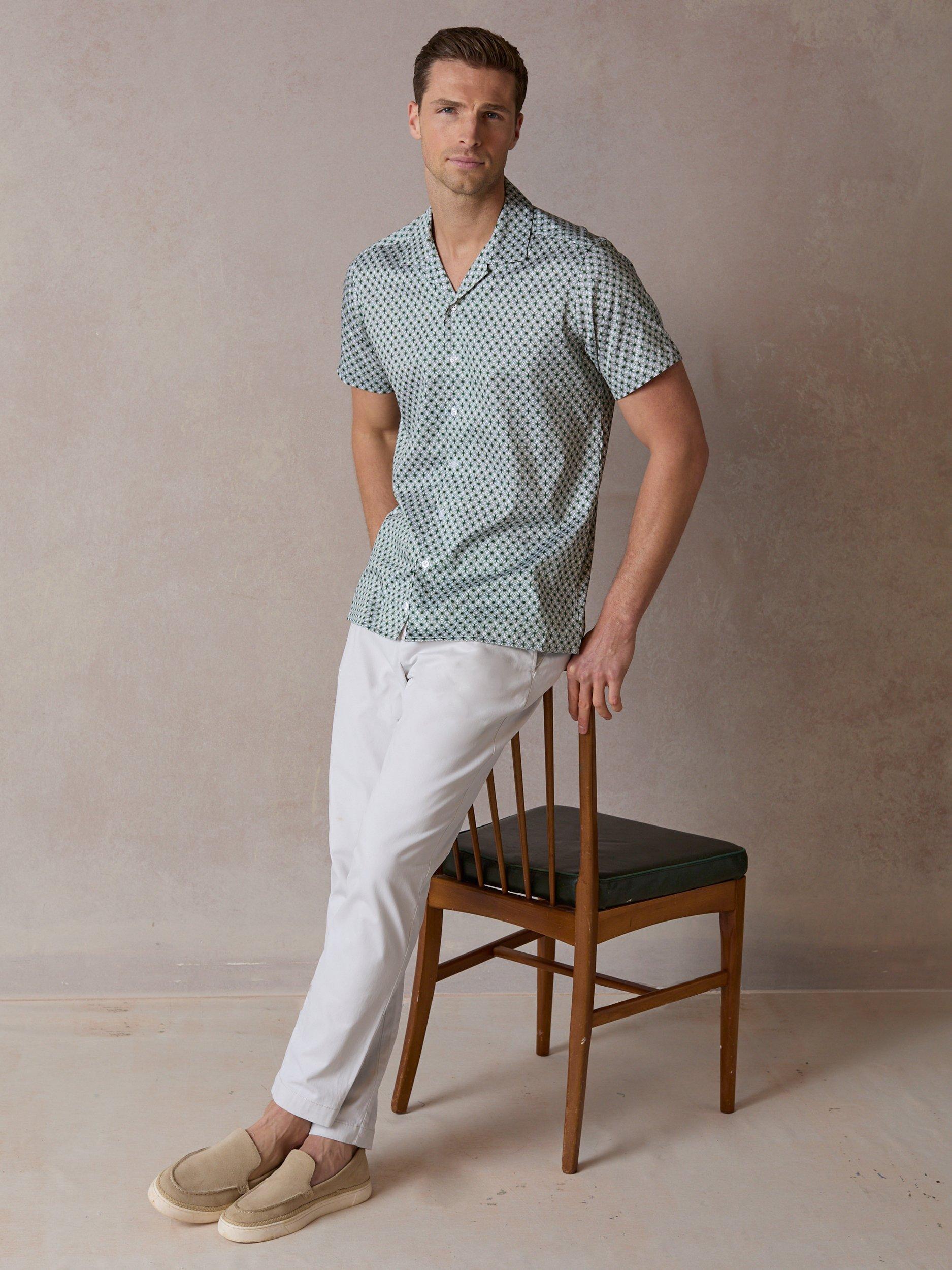 Product image 5 of 7, which shows Blake Mill Wavy Geo Open Collar Short Sleeve Shirt, Green, S