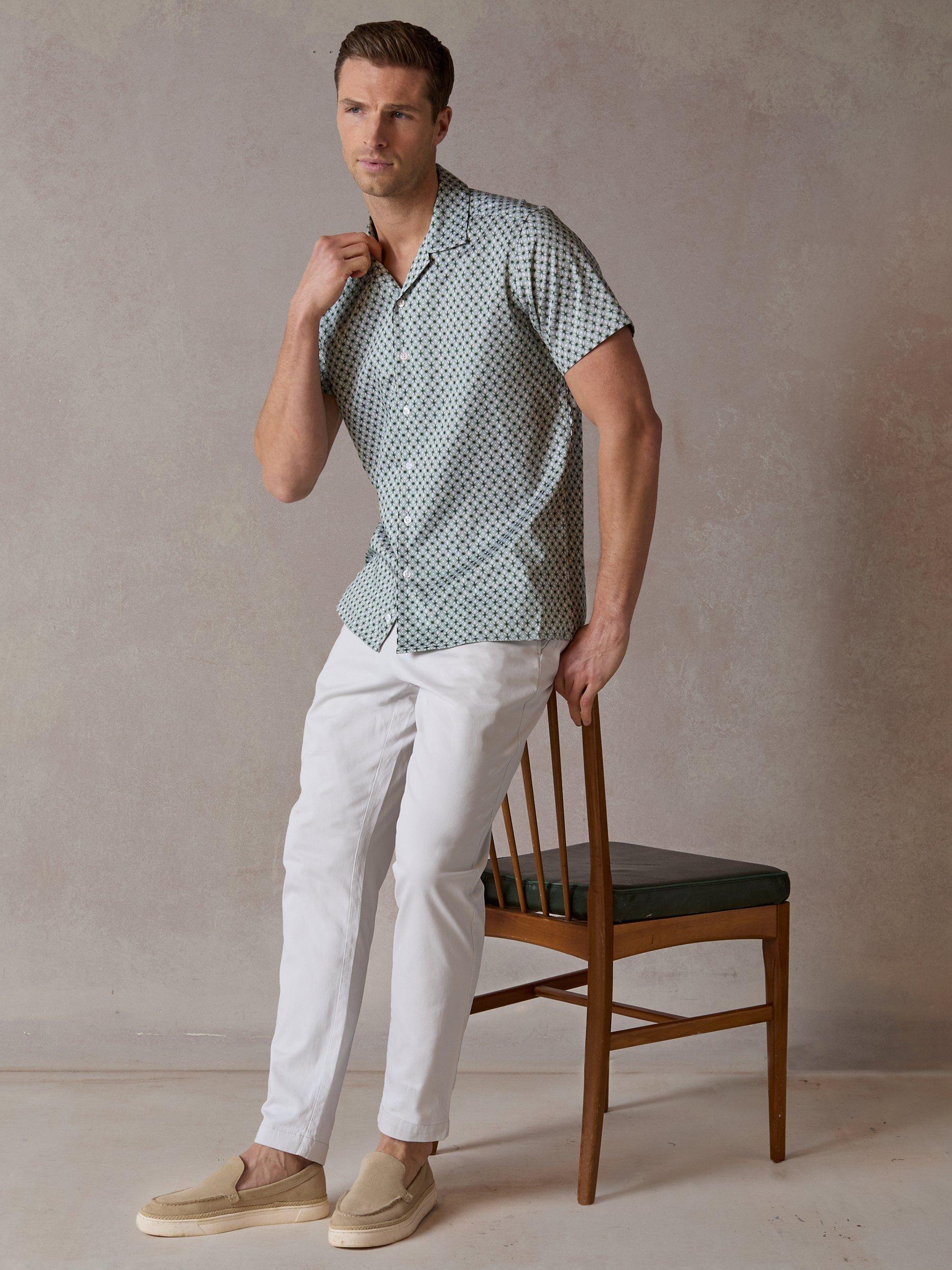 Product image 7 of 7, which shows Blake Mill Wavy Geo Open Collar Short Sleeve Shirt, Green, S