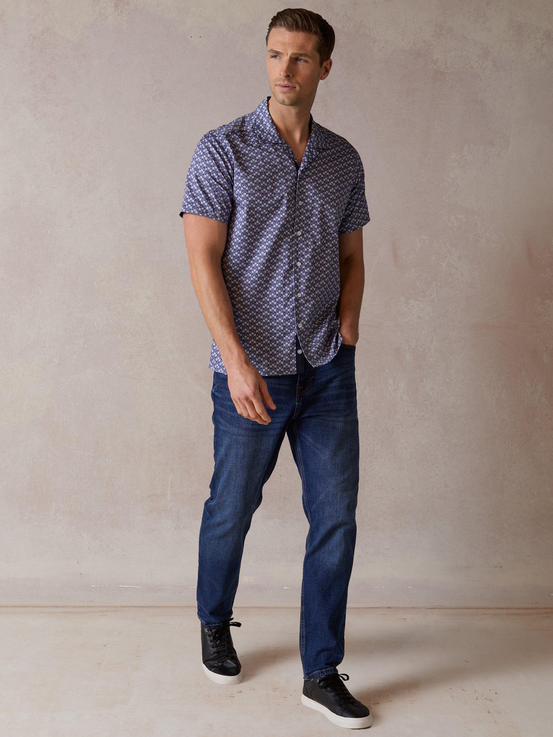 Product image 3 of 4, which shows Blake Mill Botanic Geo Print Open Collar Short Sleeve Shirt, Navy, S