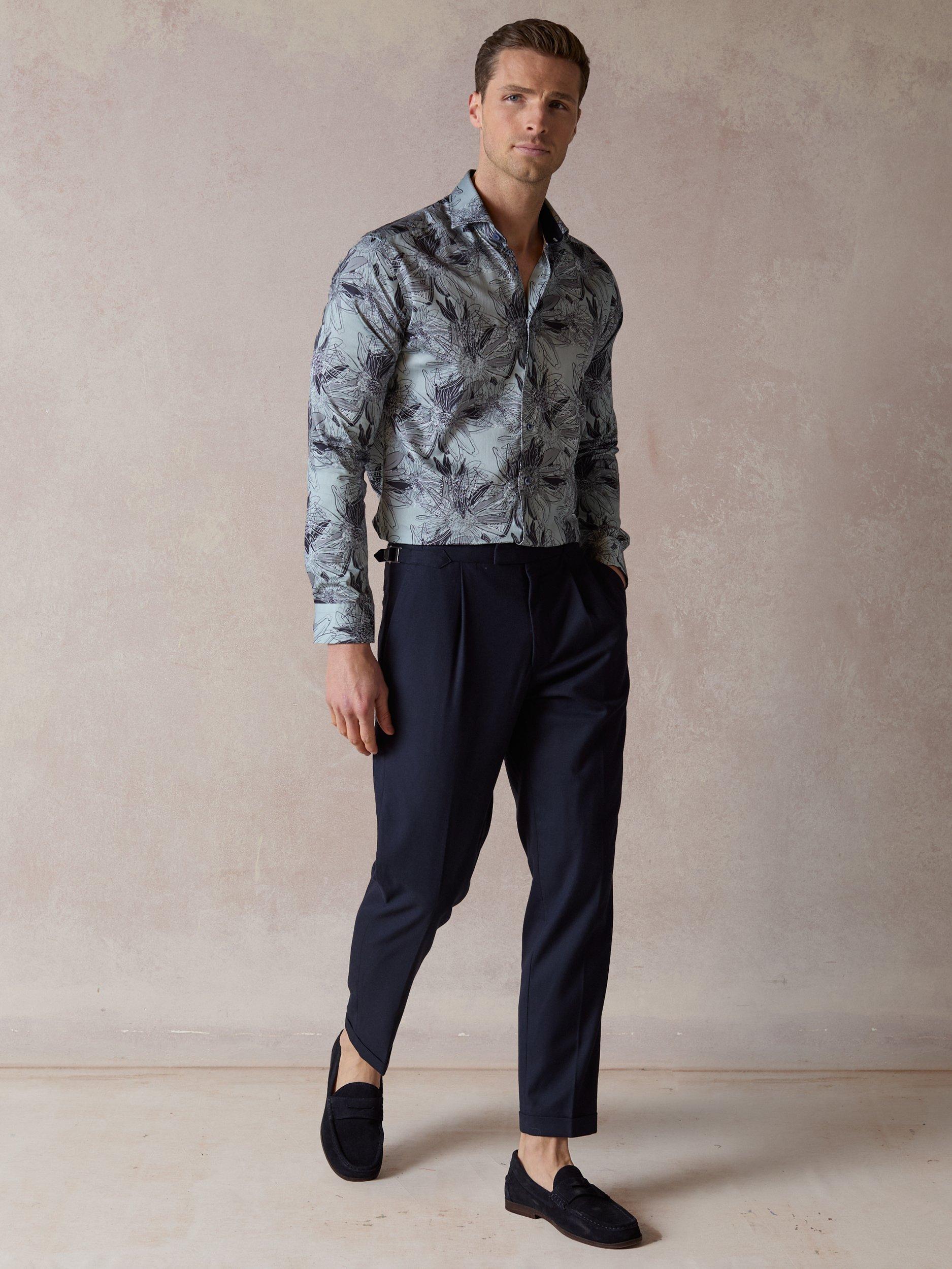 Product image 3 of 5, which shows Blake Mill Cutaway Collar Tropical Flora Print Regular Fit Shirt, Teal, S