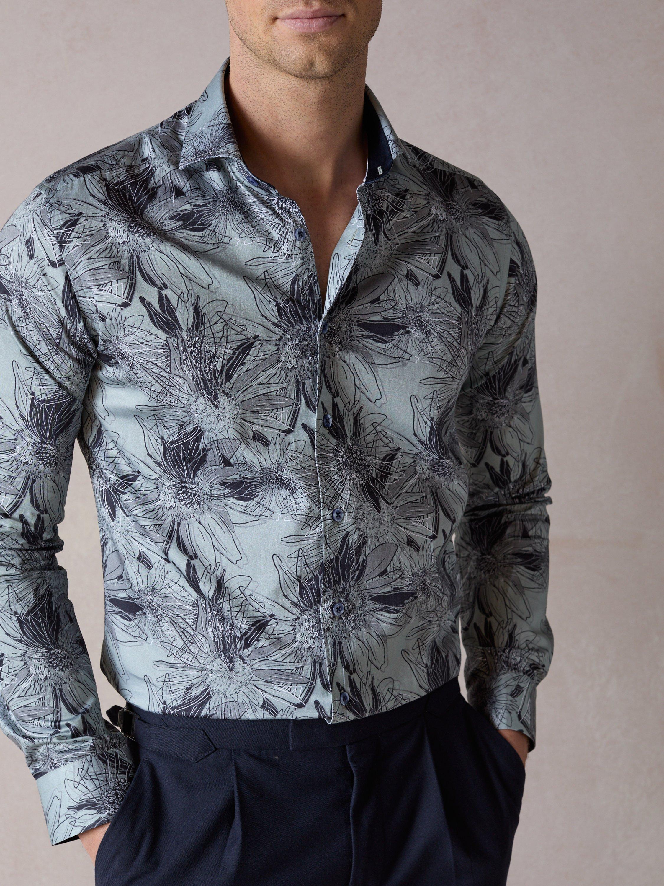 Product image 5 of 5, which shows Blake Mill Cutaway Collar Tropical Flora Print Regular Fit Shirt, Teal, S