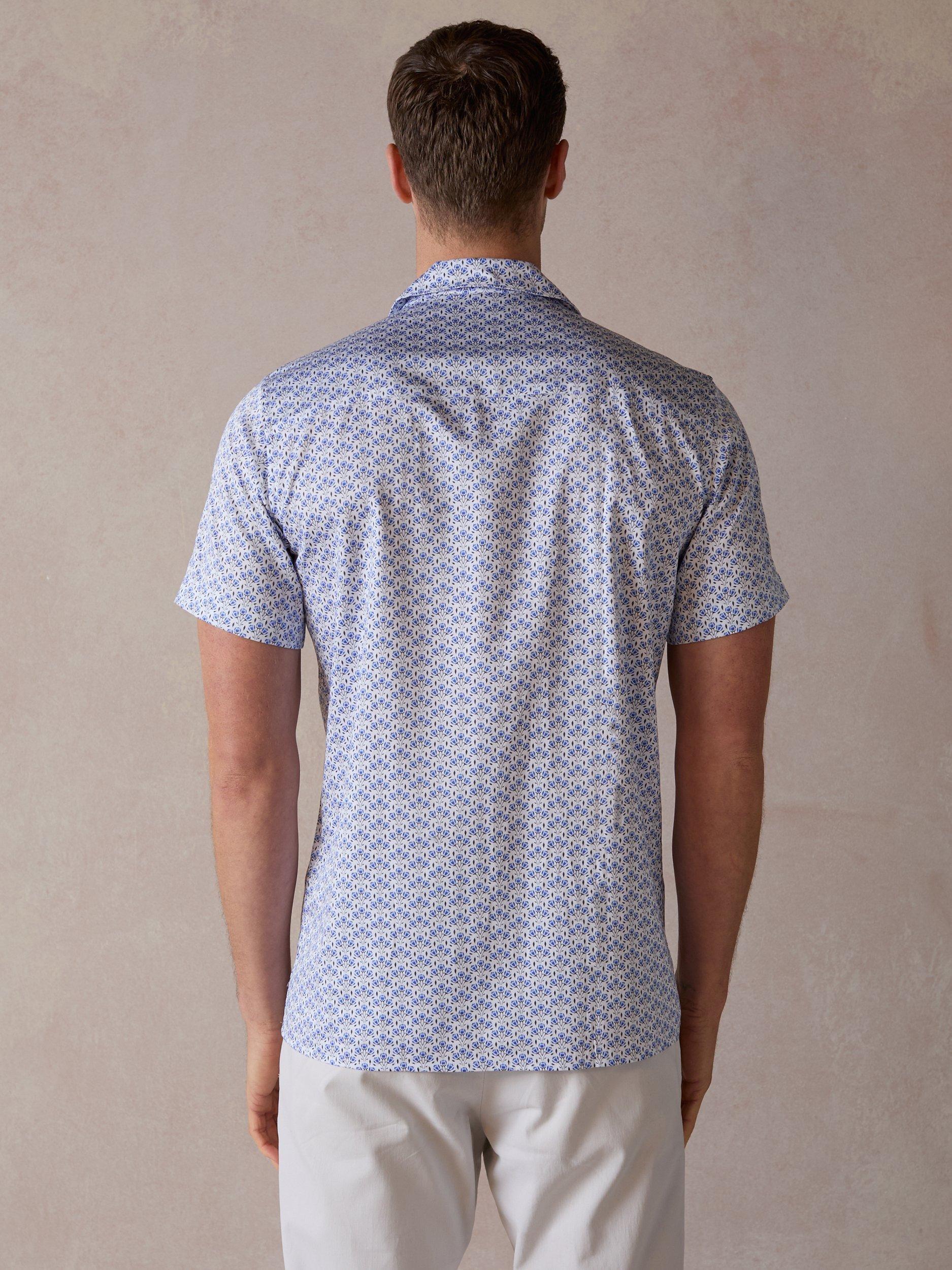 Product image 2 of 4, which shows Blake Mill Botanic Geo Print Open Collar Short Sleeve Shirt, Blue, S
