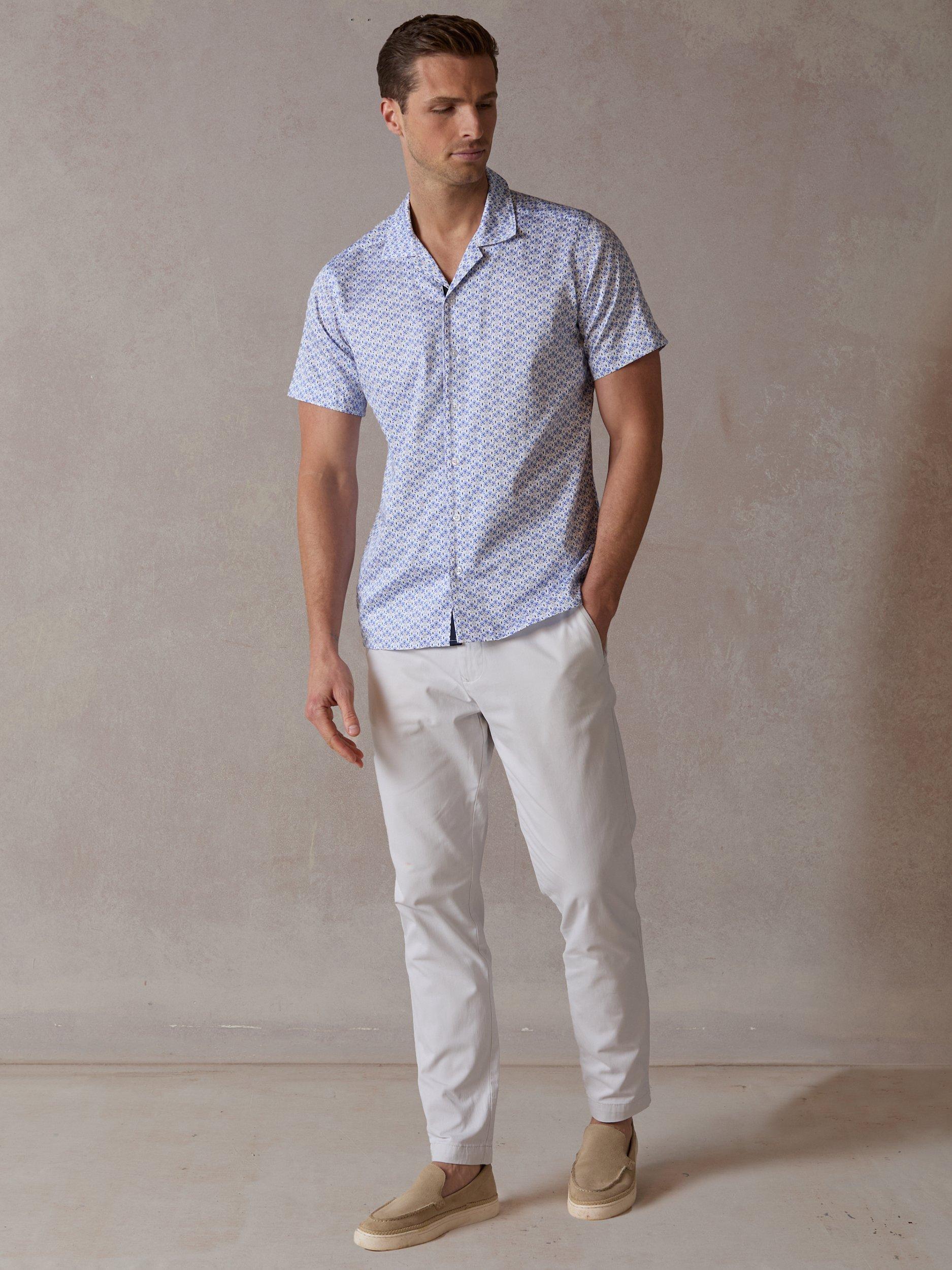Product image 3 of 4, which shows Blake Mill Botanic Geo Print Open Collar Short Sleeve Shirt, Blue, S