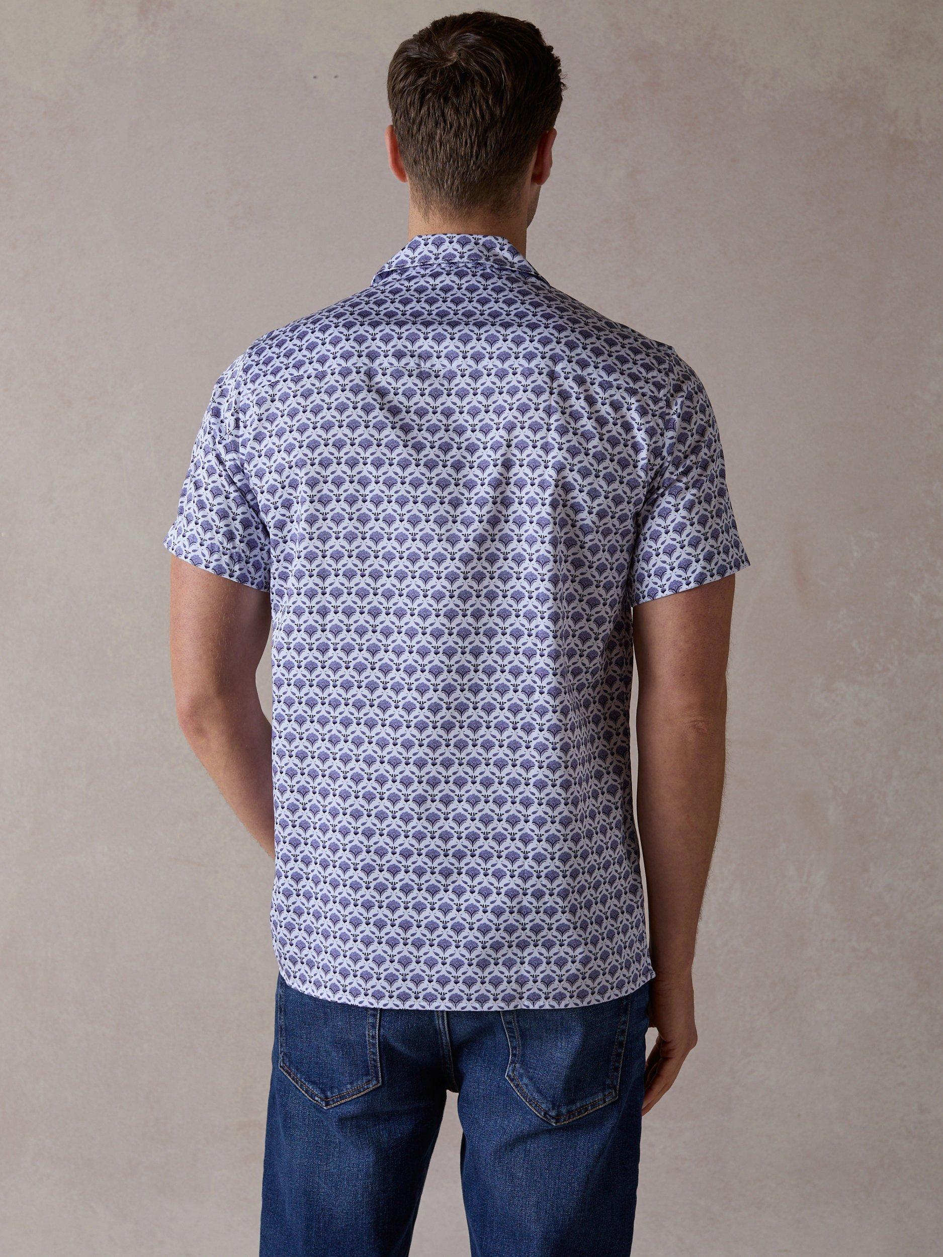 Product image 2 of 6, which shows Blake Mill Open Collar Geo Flora Print Regular Fit Shirt, Blue, S