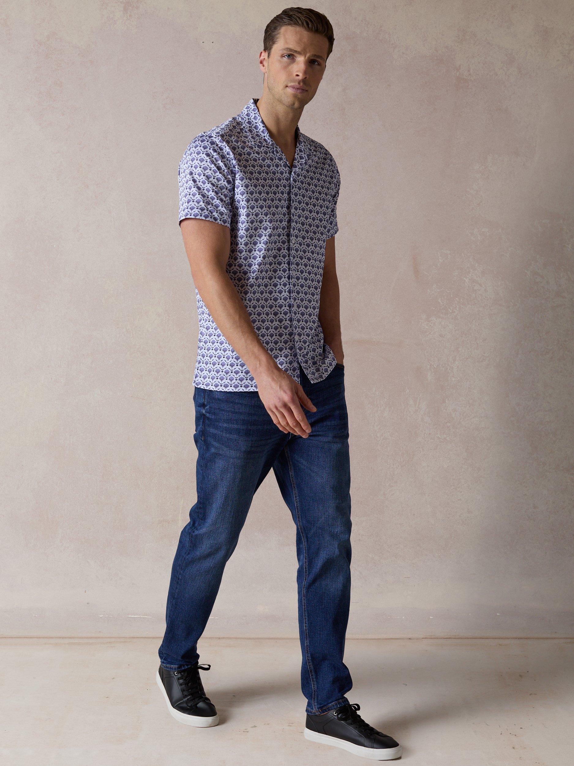 Product image 4 of 6, which shows Blake Mill Open Collar Geo Flora Print Regular Fit Shirt, Blue, S