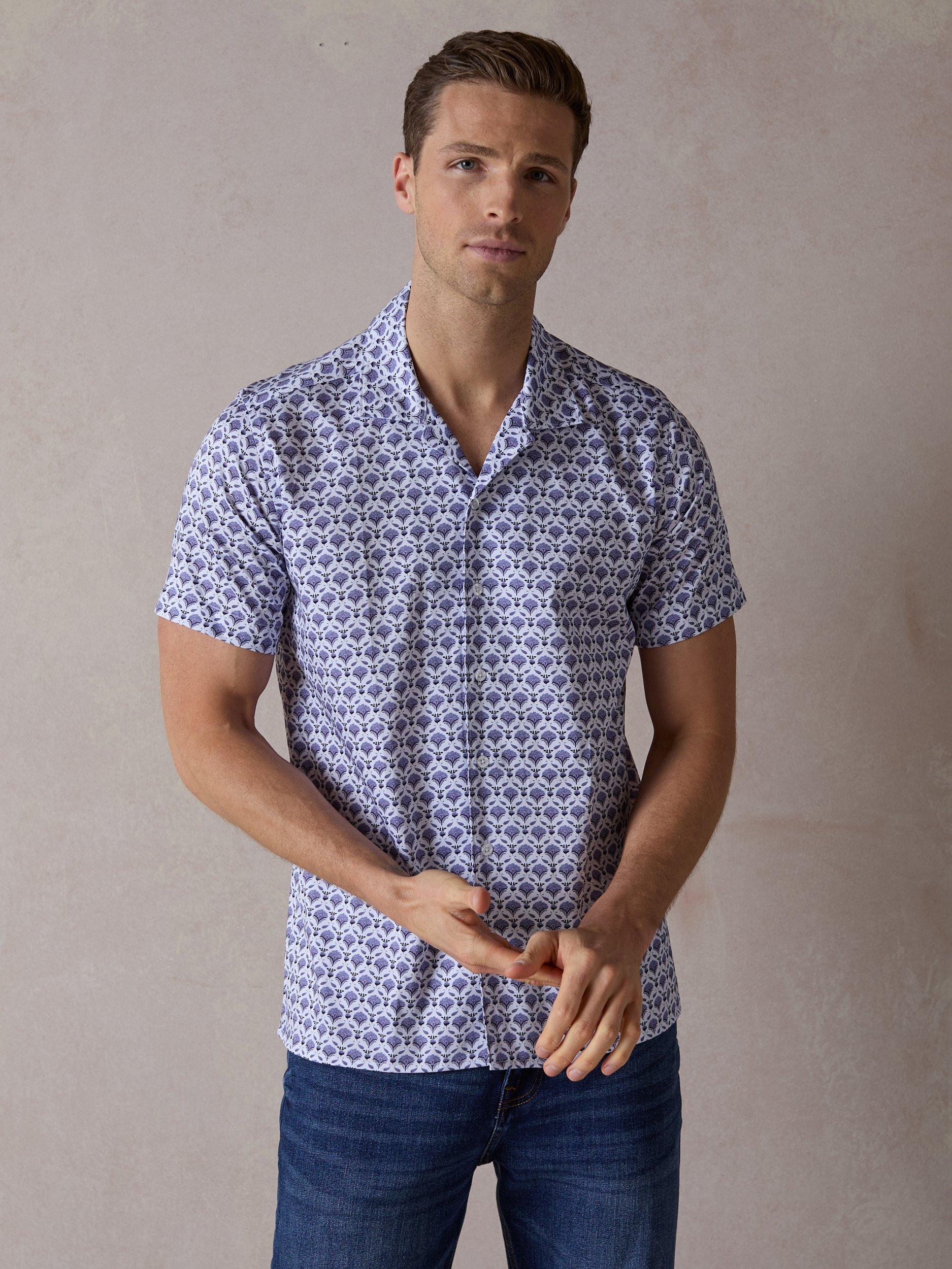 Product image 5 of 6, which shows Blake Mill Open Collar Geo Flora Print Regular Fit Shirt, Blue, S