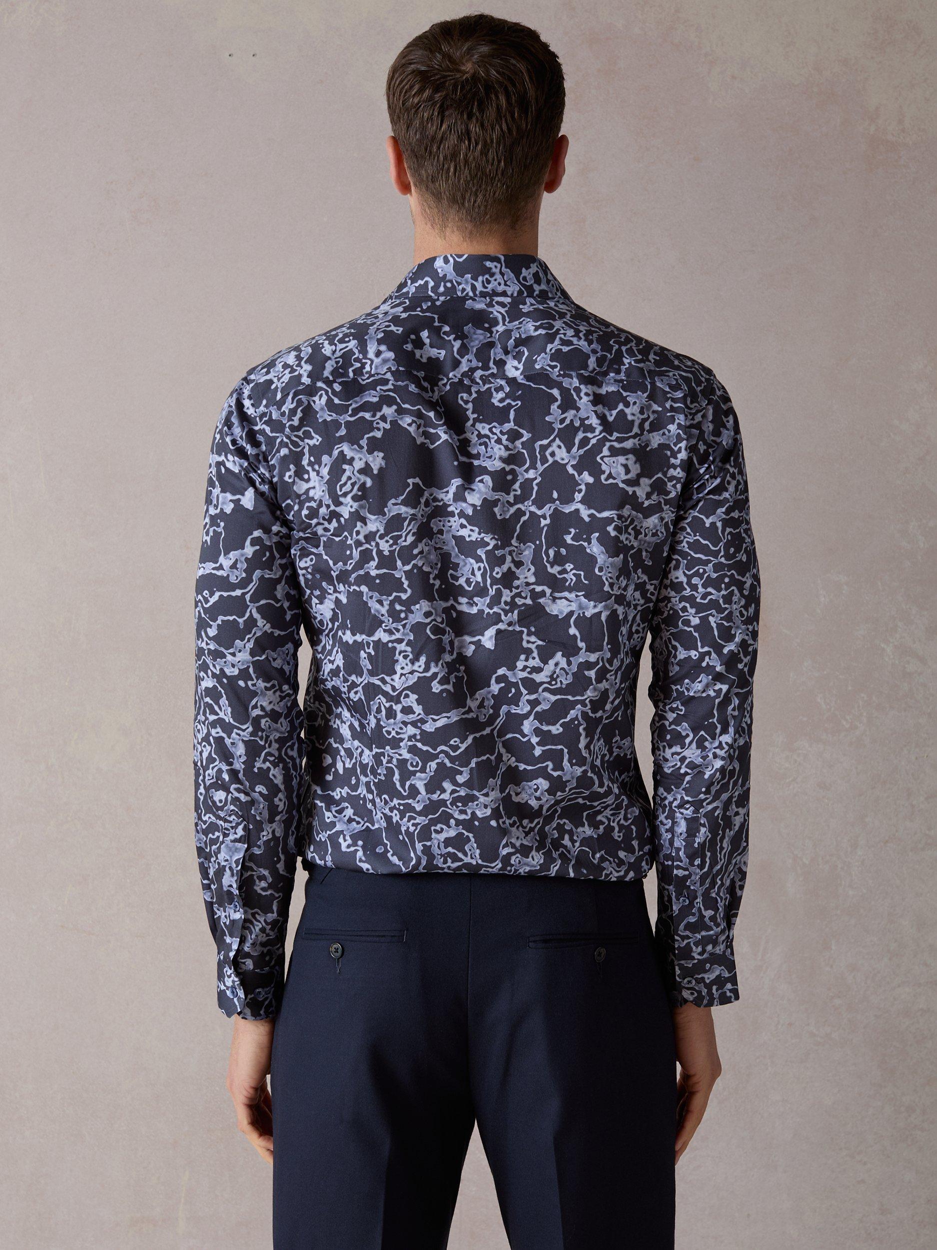 Product image 2 of 6, which shows Blake Mill Cutaway Collar Delta Print Regular Fit Shirt, Blue, S