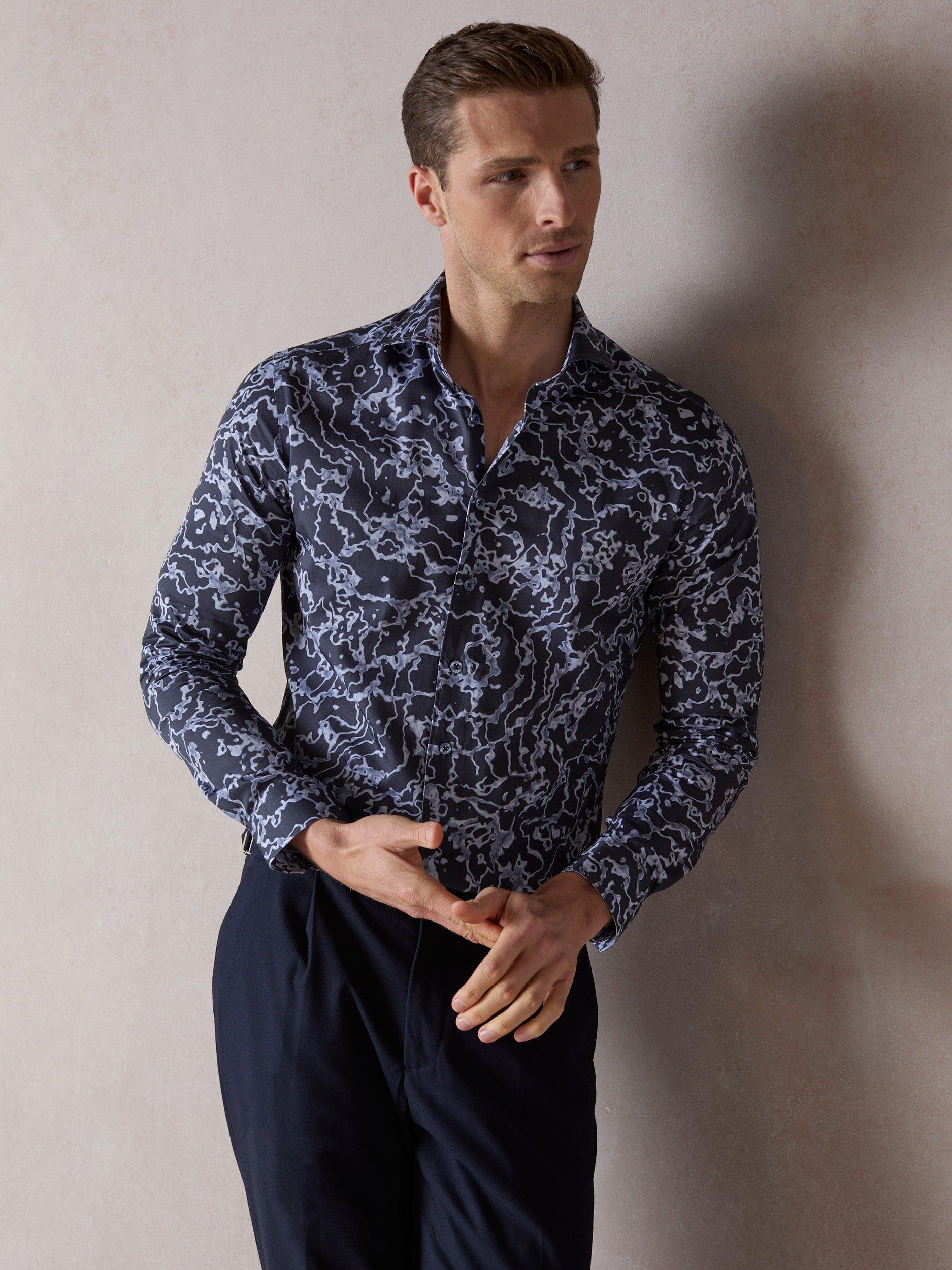 Product image 4 of 6, which shows Blake Mill Cutaway Collar Delta Print Regular Fit Shirt, Blue, S