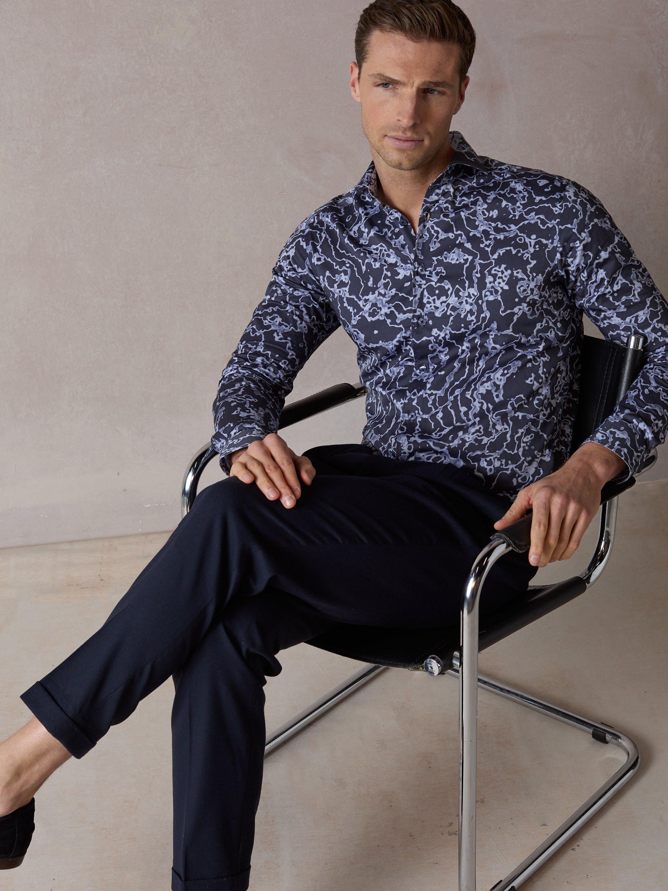 Product image 5 of 6, which shows Blake Mill Cutaway Collar Delta Print Regular Fit Shirt, Blue, S