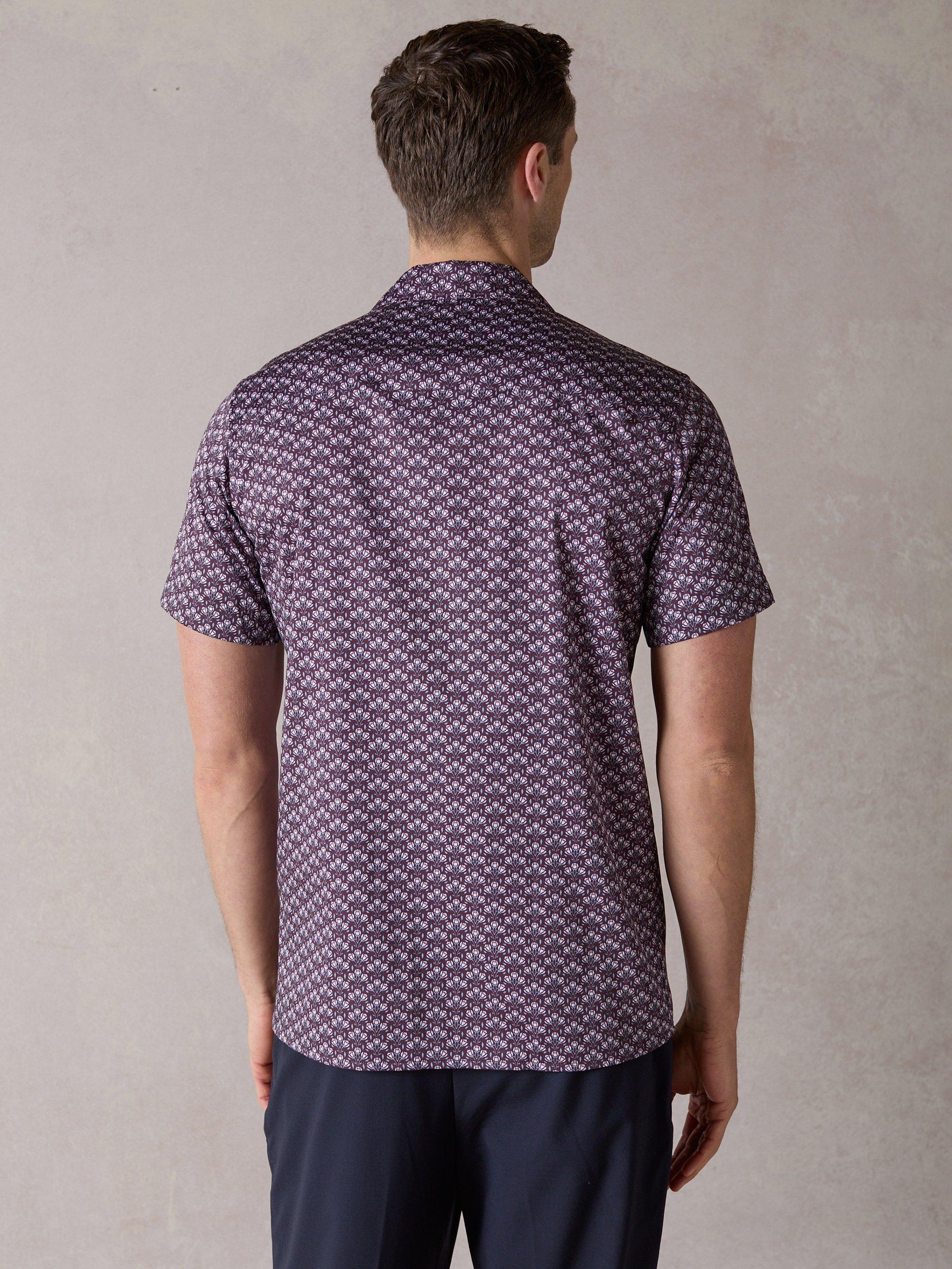 Product image 2 of 8, which shows Blake Mill Botanic Geo Print Open Collar Short Sleeve Shirt, Burgundy, S