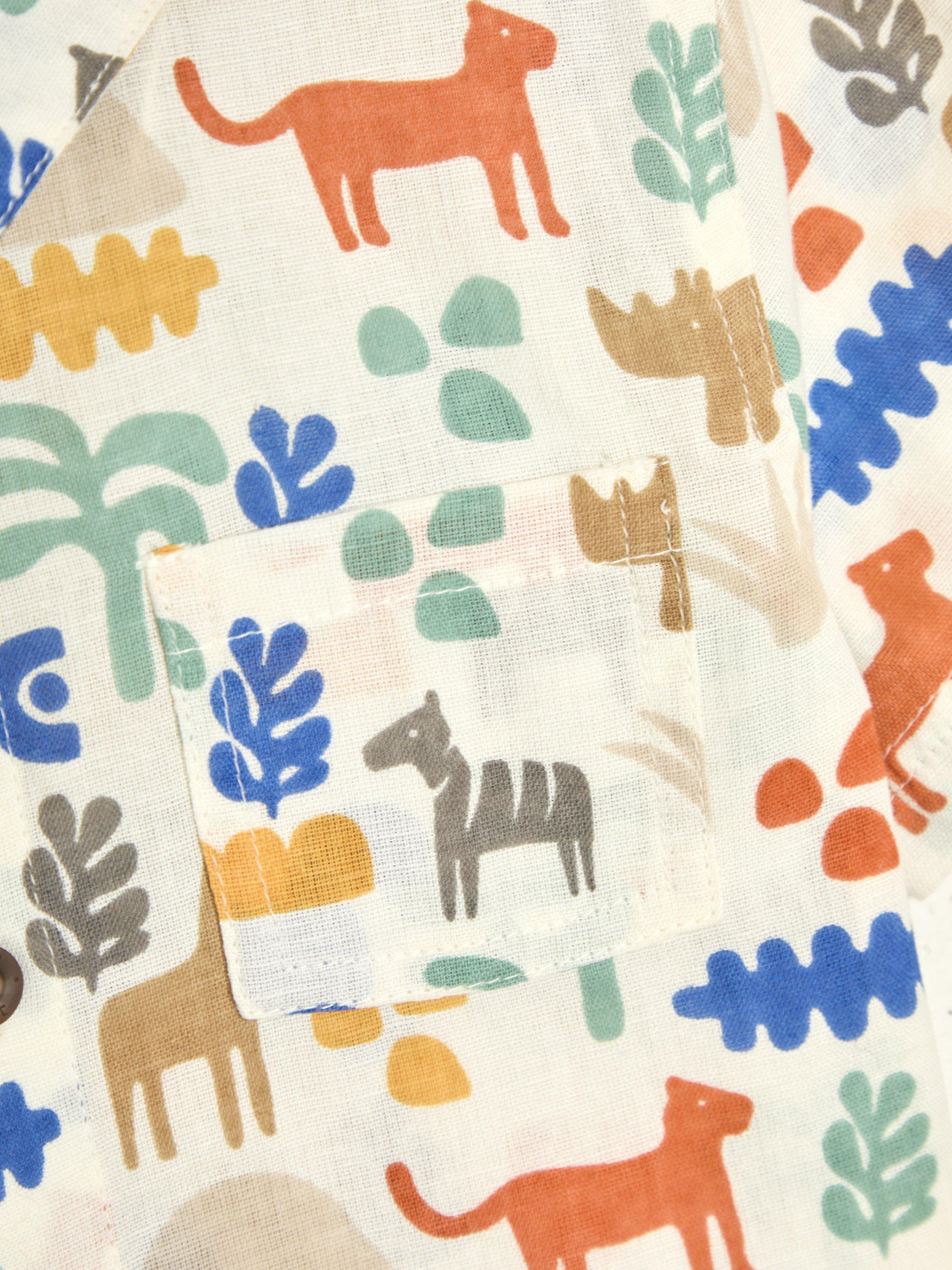 Product image 3 of 5, which shows JoJo Maman Bébé Baby Cotton Safari Print Shirt & Shorts Set, Ecru, 0-3 months