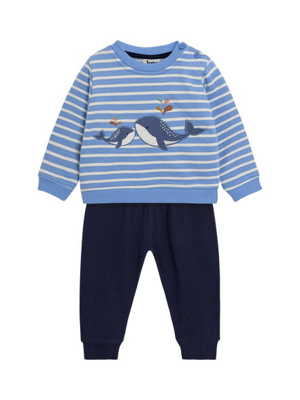 JoJo Maman Bébé Baby Whale Appliqué Sweatshirt & Joggers Set, Blue, Blue