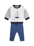 JoJo Maman Bébé Baby Sailboat Sweatshirt and Joggers Set, Ecru/Multi