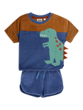 JoJo Maman Bébé Baby T-Rex Appliqué T-Shirt and Shorts Set, Blue
