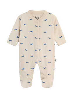 JoJo Maman Bébé Baby Cotton Embroidered Sleepsuit & Hat Set, Stone - view 2, Stone