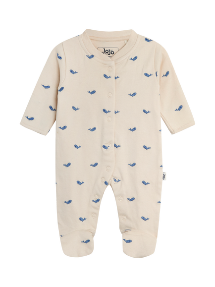 JoJo Maman Bébé Baby Cotton Embroidered Sleepsuit & Hat Set, Stone - view 2, Stone