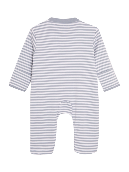JoJo Maman Bébé Baby Bear Embroidered Footed Pocket Zip Sleepsuit, Blue - view 2, Blue