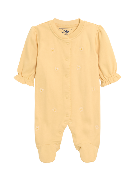 JoJo Maman Bébé Kids' Cotton Embroidered Sleepsuit, Yellow, Yellow