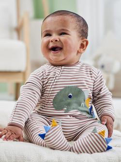 JoJo Maman Bébé Baby Cotton Stripe Dinosaur Appliqué Sleepsuit, Natural - view 2, Natural