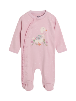 JoJo Maman Bébé Baby Cotton Duck Sleepsuit, Pink, Pink