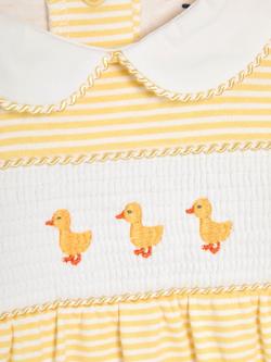 JoJo Maman Bébé Cotton Footed Smocked Duck Embroidered Sleepsuit, Yellow - view 2, Yellow