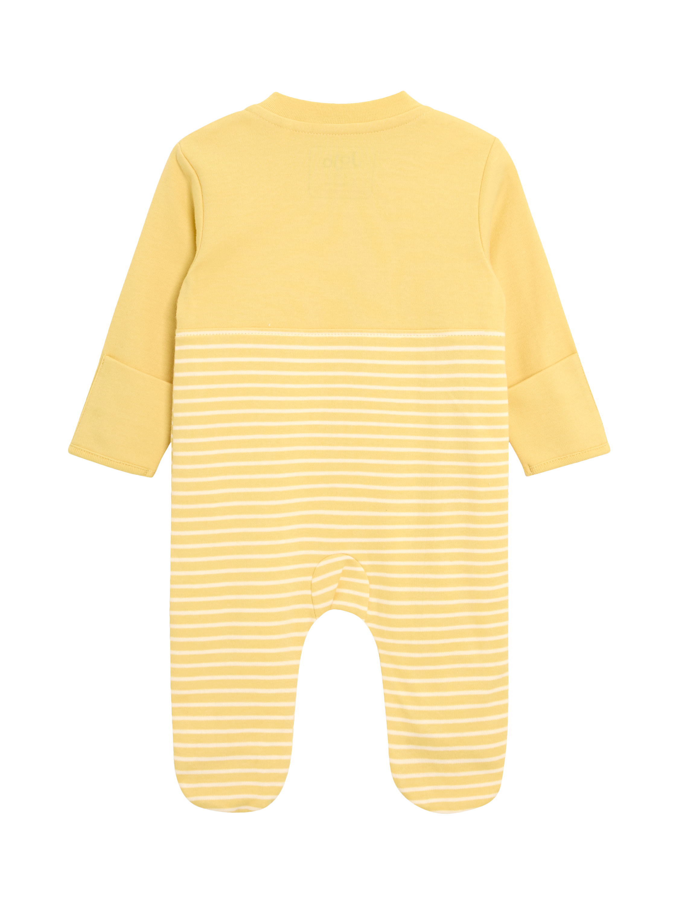 Product image 2 of 3, which shows JoJo Maman Bébé Baby Cotton Duckling Stripe Zip-Up Sleepsuit, Yellow, Newborn