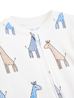 JoJo Maman Bébé Baby Cotton Footed Giraffe Print Zip Sleepsuit, Blue - view 2, Blue