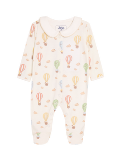 JoJo Maman Bébé Baby Cotton Hot Air Balloon Print Sleepsuit, Cream, Cream