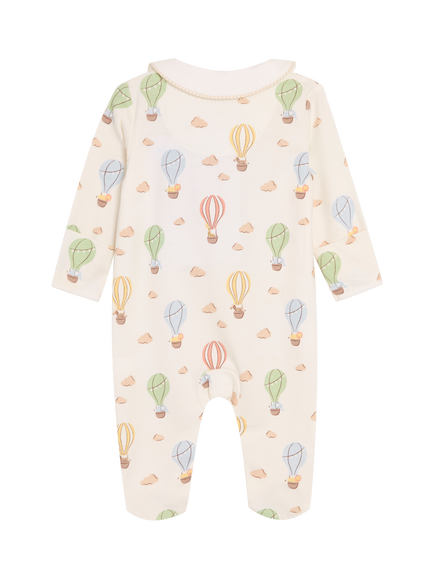 JoJo Maman Bébé Baby Cotton Hot Air Balloon Print Sleepsuit, Cream - view 2, Cream