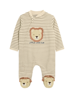 JoJo Maman Bébé Baby Cotton Lion Applique Sleepsuit, Ecru, Ecru