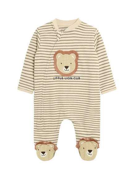 JoJo Maman Bébé Baby Cotton Lion Applique Sleepsuit, Ecru, Ecru