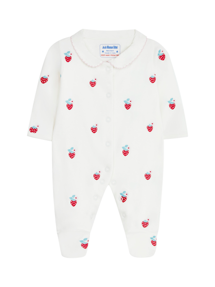 JoJo Maman Bébé Baby Strawberry Embroidered Sleepsuit, Cream, Cream