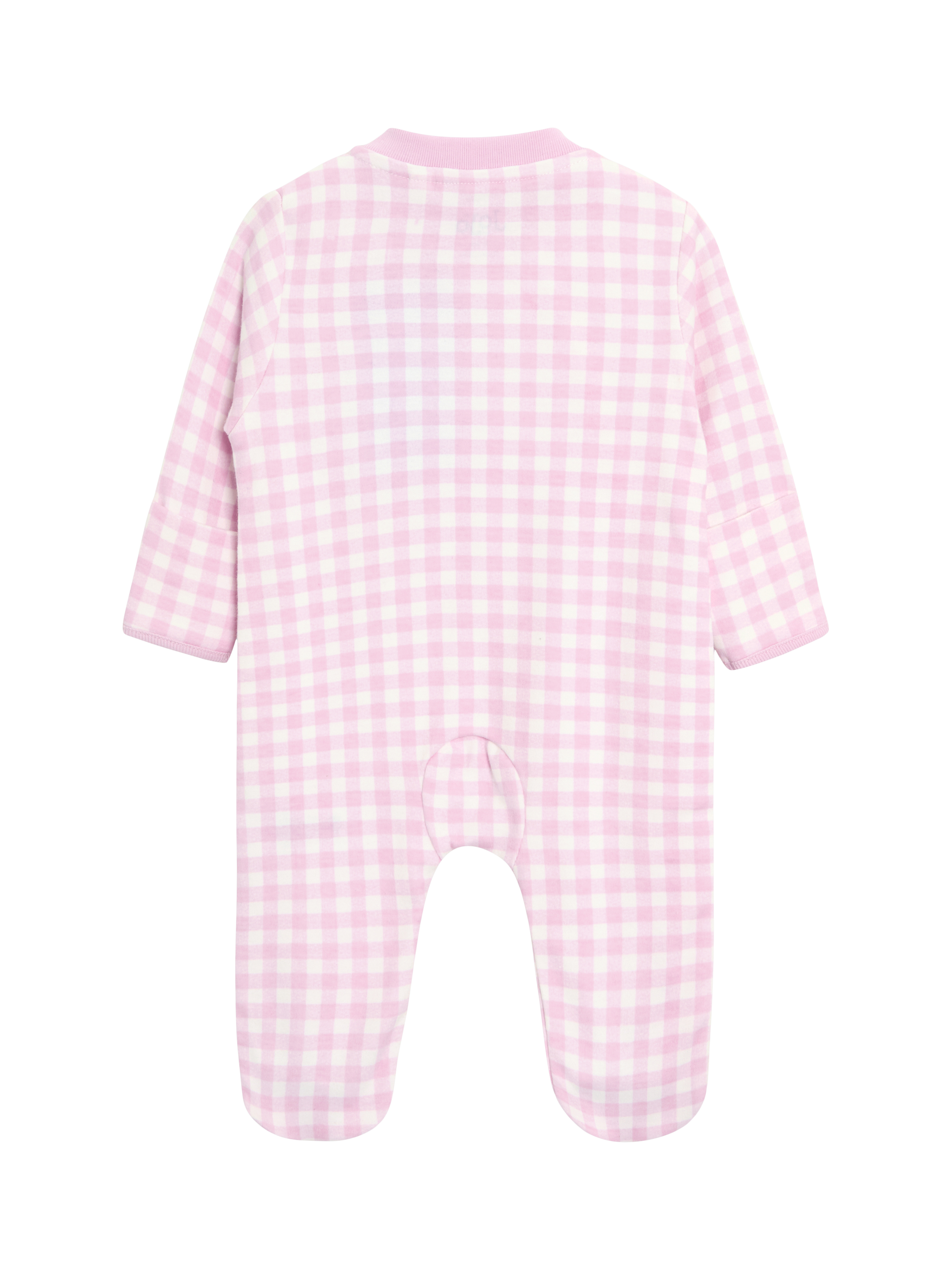 Product image 2 of 3, which shows JoJo Maman Bébé Strawberry Gingham Sleepsuit, Pink, Newborn