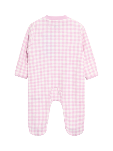 JoJo Maman Bébé Baby Strawberry Gingham Sleepsuit, Pink - view 2, Pink