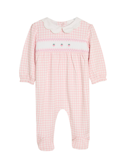 JoJo Maman Bébé Baby Strawberry Smocked Sleepsuit, Pink, Pink