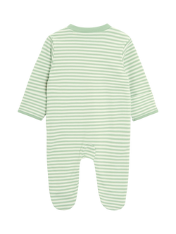 JoJo Maman Bébé Baby Cotton Tiger Stripe Zip-Up Sleepsuit, Green - view 2, Green