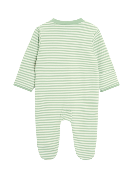 JoJo Maman Bébé Baby Cotton Tiger Stripe Zip-Up Sleepsuit, Green - view 2, Green