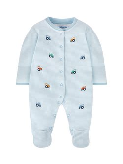 JoJo Maman Bébé Kids' Tractor Embroidered Sleepsuit, Blue, Blue