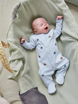 JoJo Maman Bébé Kids' Tractor Embroidered Sleepsuit, Blue - view 2, Blue