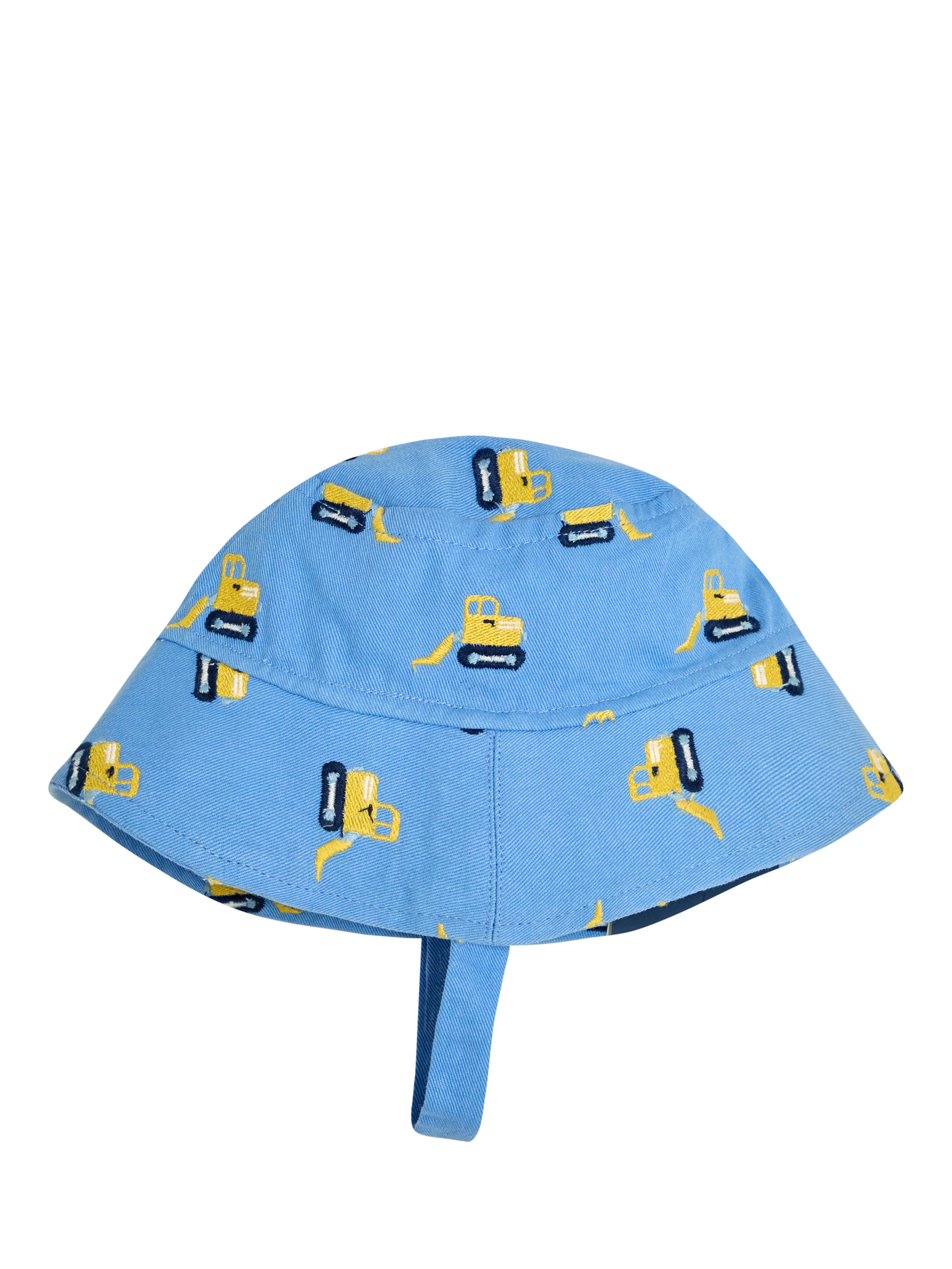Product image 1 of 3, which shows JoJo Maman Bébé Kids' Construction Embroidered Twill Sun Hat, Blue, 0-6 months